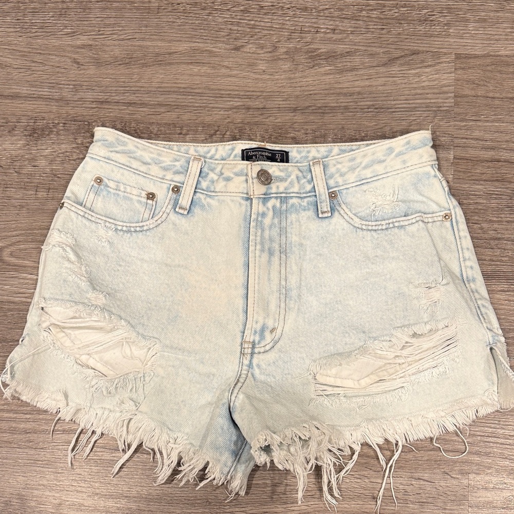 Abercrombie Light Blue Frayed Jean Shorts - Annie High Rise Short